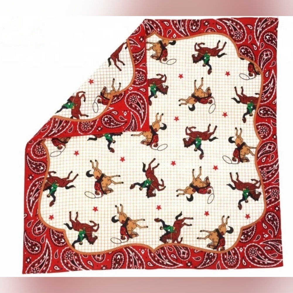 Vintage Red and White Western Print Scarf